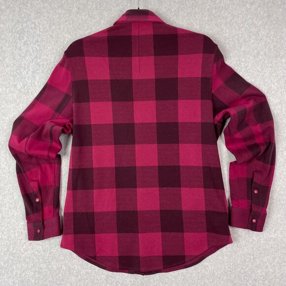Lululemon Shirt Mens S Soft Knit Overshirt in Check Plaid Cassis Pomegranate - Picture 5 of 8